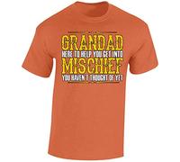 Grandad Mischief Mens T-Shirt Fathers Day 2025 Here to Help You Gift Tshirt Printed Design Orange - Large