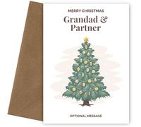 Grandad & Partner Christmas Card - A Unique Vintage Tree Christmas Card for Grandad & Partner - Personalised Keepsake of Love & Tradition, Grandad & Partner, Vintage Tree