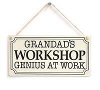 Grandad’s Workshop Genius at Work Sign, Vintage Frame