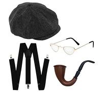 GRANDAD SET AND KIT WITH FLAT CAP SMOKING PIPE PROP READING GLASSES AND BRACES FANCY DRESS ACCESSORIES COSTUMES - DEL BOY GRANDAD OLD FASHIONED MOBSTER COSTUME ACCESSORIES KIT AND SET