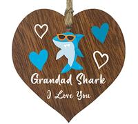 Grandad Shark - Dark Wooden Heart Sign Plaque, Best Grandad Gifts From Grandson Granddaughter, Presents for Grandad, Gift For Grandad, Grandad Gifts, Grandad Presents