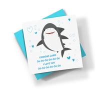 Grandad Shark DO-DO-DO-DO-DO I Love You Sqaure Card - Animals Sea Child Grandpa Grandfather Blue Envelope Kitchen Decor Gifts Presents Personalised/Blank Message(Blank Message)