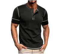 Grandad Shirt Plus Size Henley T Shirt Mens Casual Mens Collarless Shirts Spring Summer Men Tshirt Round Neck Pullover Men Short Sleeve Shirts for Men Adult 3 Button Men Tops Black