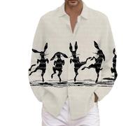 Grandad Shirts For Men, Easter Themed Shirt For Men Featuring Playful Rabbit Design Ideal Spring Season Casual Wear