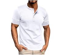 Grandad Shirts Round Neck Henley Shirts for Men 3 Button Mens Collarless Plus Size for Men UK Short Sleeve Men's T-Shirts Casual Mens Top Spring Summer Pullover White