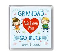Grandad We Love You Personalised Gift Coaster from 2 Children. Boys or Girls. Blonde or Brown Hair. Any Message from Grandson Granddaughter