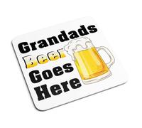 Grandad's Beer Goes Here Coaster - Daddy Father's Day Occasion Father Ale Frothy Pub Child Birthday Drinks Cup Home Decor Placemat Kitchenware Gifts Presents (White)