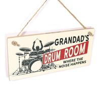 Grandad's Drum Room Where the Noise Happens Hanging Plaque - Funny Drummer idea for Grandad - Drum Studio Music Drumming Man Cave Decor Sign