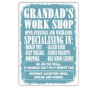 Grandad's Workshop - BLUE - Metal Wall Sign Plaque (Medium - Twine)