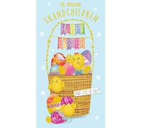 Grandchildren Happy Easter Card Chicks Design 12.3 x 23cm (4.85" x 9")