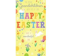 Grandchildren Happy Easter Card Rabbit Design 12.3 x 23cm (4.85" x 9")