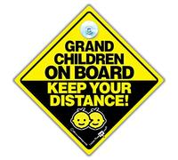 Grandchildren On Board Keep Your Distance Car Sign Suction Cup Car Window Sign, Baby On Board Sign