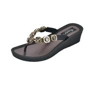 Grandco Women's Orion Wedge V-Thong Sandal, Black, 7 UK