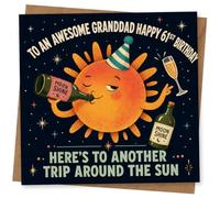 Granddad 61st Birthday Card - Funny Sun Character with Moonshine Bottle and Champagne Glass, To an Awesome Granddad Happy 61st Birthday
