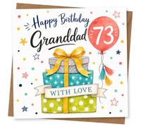 Granddad 73rd Birthday Card, Grandad 73rd Birthday Card, Happy with Gifts and Balloon Design, With Love