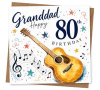 Granddad 80th Birthday Card with Guitar and Music Notes, Happy Birthday Design for Grandfather