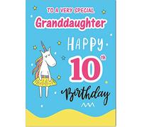 Granddaughter 10th Birthday Card - Funky Unicorn - Medium Sized Card (A5 Size -148mm x 210mm) with Envelope