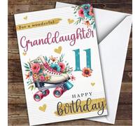 Granddaughter 11th Floral Roller Skate Skating Custom Personalised Birthday Card - Personalised Birthday Greeting Card for Kids, Custom Birthday Card