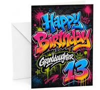 Granddaughter 13th Birthday Card Graffiti Street Art Splat | Large A5 Card with Printed Inside Message; Graffiti Street Art Splat for Granddaughter 13th Birthday