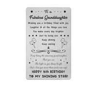 Granddaughter 16th Birthday Card, Happy 16th Birthday Granddaughter, Granddaughter 16th Birthday Gifts, Engraved Metal Card for Granddaughter 16 Year Old Birthday