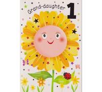 Granddaughter 1st Birthday Card, Sunflower Design with Butterflies and Ladybug, 13 x 19 cm