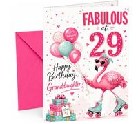 Granddaughter 29th Birthday Card Fabulous Flamingo on Skates | Large A5 Card with Printed Inside Message; Cheerful pink flamingo in heart sunglasses for Granddaughter 29th Birthday