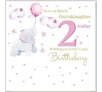 Granddaughter 2nd Birthday card - Rush Design - To A Very Special Granddaughter 2 Today, Wishing you A very happy Birthday, elephant and butterflies design