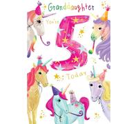 Granddaughter 5th Birthday Card Age 5 Unicorns 9" x 6" Lovely Verse