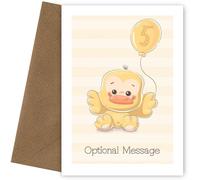 Granddaughter 5th Birthday Cards - Cute Cards for 5 Year Old Girl with an Adorable Yellow Duck on the Front. Personalised First Birthday Card for Girls