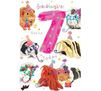 Granddaughter 7th Birthday Card Age 7 Guinea Pigs 9" x 6" Lovely Verse