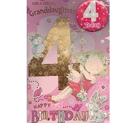 Granddaughter Age 4 Birthday Card with Badge****9 x 6 inches***ag1