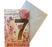 Granddaughter Age 7 Seven Birthday Card with Badge***9 X 6 INCHES**1ST Class Post**AE7**