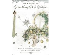 Granddaughter and Partner Christmas Card, Traditional Xmas Design, Gold Ribbon, 25.4 x 17.8 cm