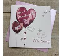 GRANDDAUGHTER - BALLOONS WITH TOYS CHRISTENING CARD, HAND FINISHED (S663-GD)