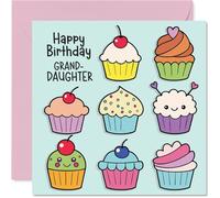 Granddaughter Birthday Card - Cupcakes - Happy Birthday Card for Granddaughter from Grandad Grandma, 145mm Fairy Cake Baking Bday Greeting Cards