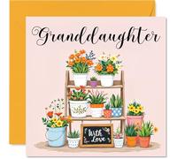 Granddaughter Birthday Card - Flowers With Love - Happy Birthday Card for Granddaughter from Grandad Grandma, 145mm Floral Bday Greeting Cards
