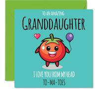 Granddaughter Birthday Card - From My Head TO-MA-TOES - Happy Birthday Card for Granddaughter from Grandad Grandma, 145mm cute tomato Bday Greeting Cards