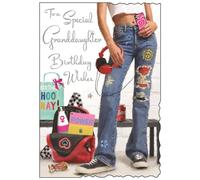 Jonny Javelin Granddaughter Birthday Card - Special Granddaughter - Trendy Girly Design - Special Finishes and Illustrated Insert Leaf - Made in the UK, 228 x 157mm