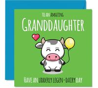 Granddaughter Birthday Card - Udderly Legen-Dairy - Happy Birthday Card for Granddaughter from Grandad Grandma, 145mm cute cow Bday Greeting Cards