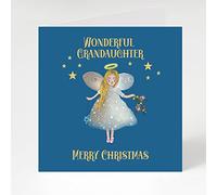 Granddaughter Card, Wonderful Granddaughter Christmas Card, Merry Christmas Card with a Angel illustration 6 x 6 (14 x 14cm) Christmas Angel Mid Blue