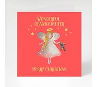 Granddaughter Card, Wonderful Granddaughter Christmas Card, Merry Christmas Card with a Angel illustration 6 x 6 (14 x 14cm) Christmas Angel Coral