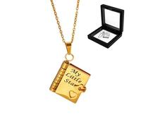 Granddaughter Chapter Book Necklace,For Granddaughter,The Most Beautiful Chapter Book Necklace with 6 Pages of Engraved Information,Little Star Book Necklaces from Grandma (For Daughter-B)
