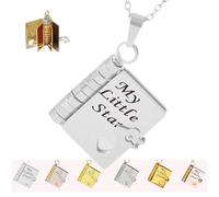 Granddaughter Chapter Book Necklace,For Granddaughter - The Most Beautiful Chapter Books Necklaces,6 Pages of Engraved Information,My Little Star Book Necklace (for daughter-C)