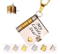 Granddaughter Chapter Book Necklace,For Granddaughter - The Most Beautiful Chapter Books Necklaces,6 Pages of Engraved Information,My Little Star Book Necklace (for daughter-A)