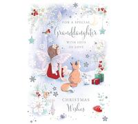 Granddaughter Christmas Card Modern Fairy Fox Rabbit 7.5" x 5" Lovely Verse