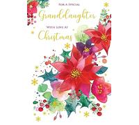 Granddaughter Christmas Card Traditional Poinsettia 9" x 6" Lovely Verse