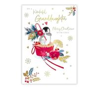 Granddaughter Christmas Card - Wonderful Granddaughter - Baby Penguin and Snowflakes - Artistic Festive Design - Special Finish - Made in the UK - Eco-Friendly
