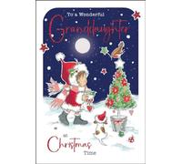 Granddaughter Christmas Card - Wonderful Granddaughter - Girl and Christmas Tree - Artistic Festive Design - Special Finishes and Illustrated Insert Leaf - Made in the UK