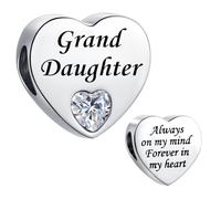 Granddaughter Clear Love Heart Charm fit Pandora Charms Bracelets Birthday Beads Gift for Women Always on My Mind Forever In My Heart Stainless Steel
