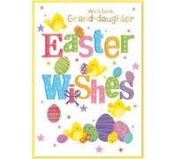 Granddaughter Easter Card - Chicks Coloured Letters & Eggs with Gold Foil 7x5